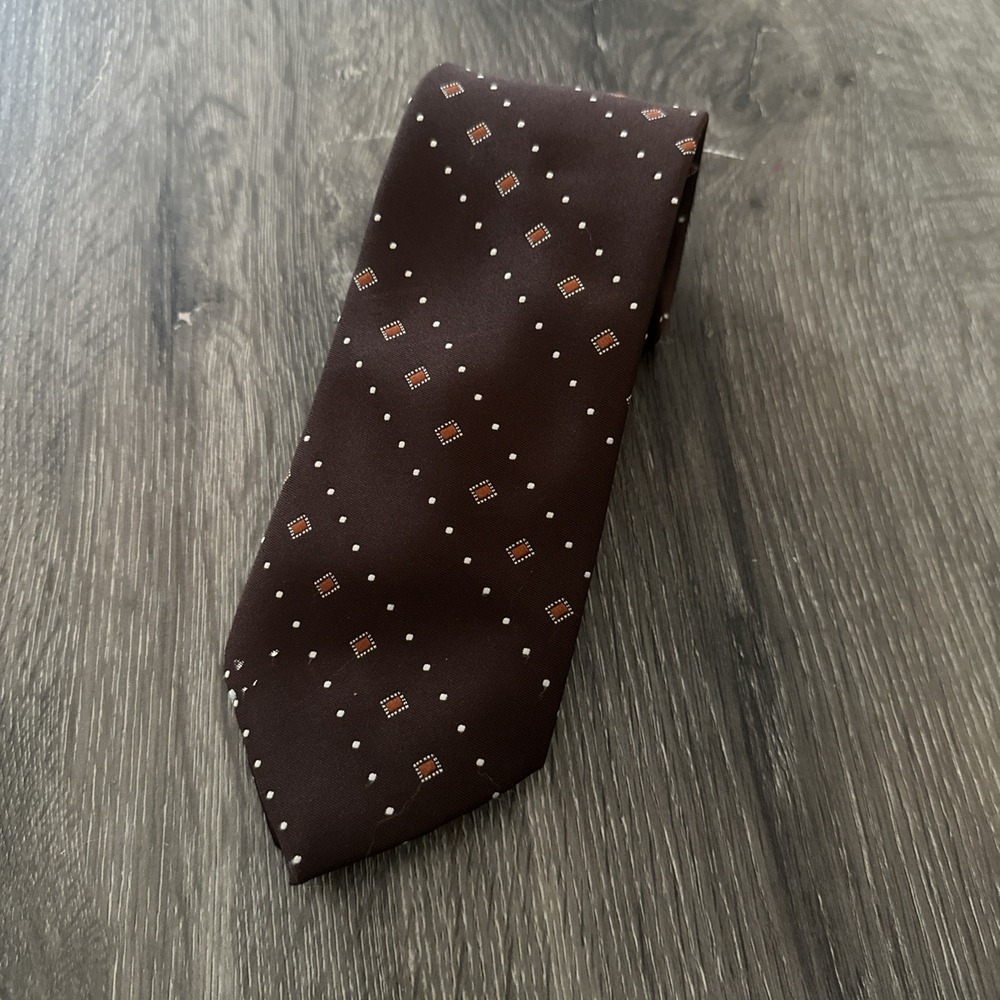 Vintage Sears The Men's Store Tie Brown Geometric Polyester Necktie